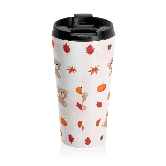 Autumn Bear Travel Mug - Cute Seasonal Hot Drink Cup, Fall Coffee Mug, Eco-Friendly Travel Tumbler, Thanksgiving Gift