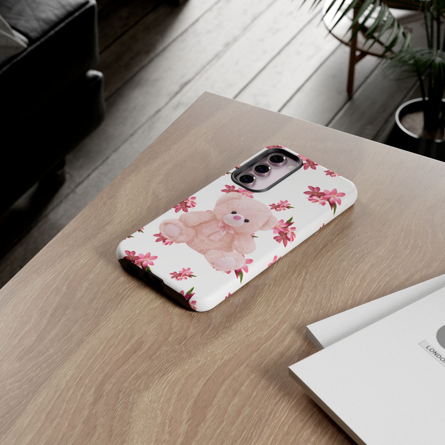 Cute Teddy Bear Phone Case, Floral Phone Cover, Gift for Kids, Teenagers, Birthday, Cute Accessories, Tough Cases