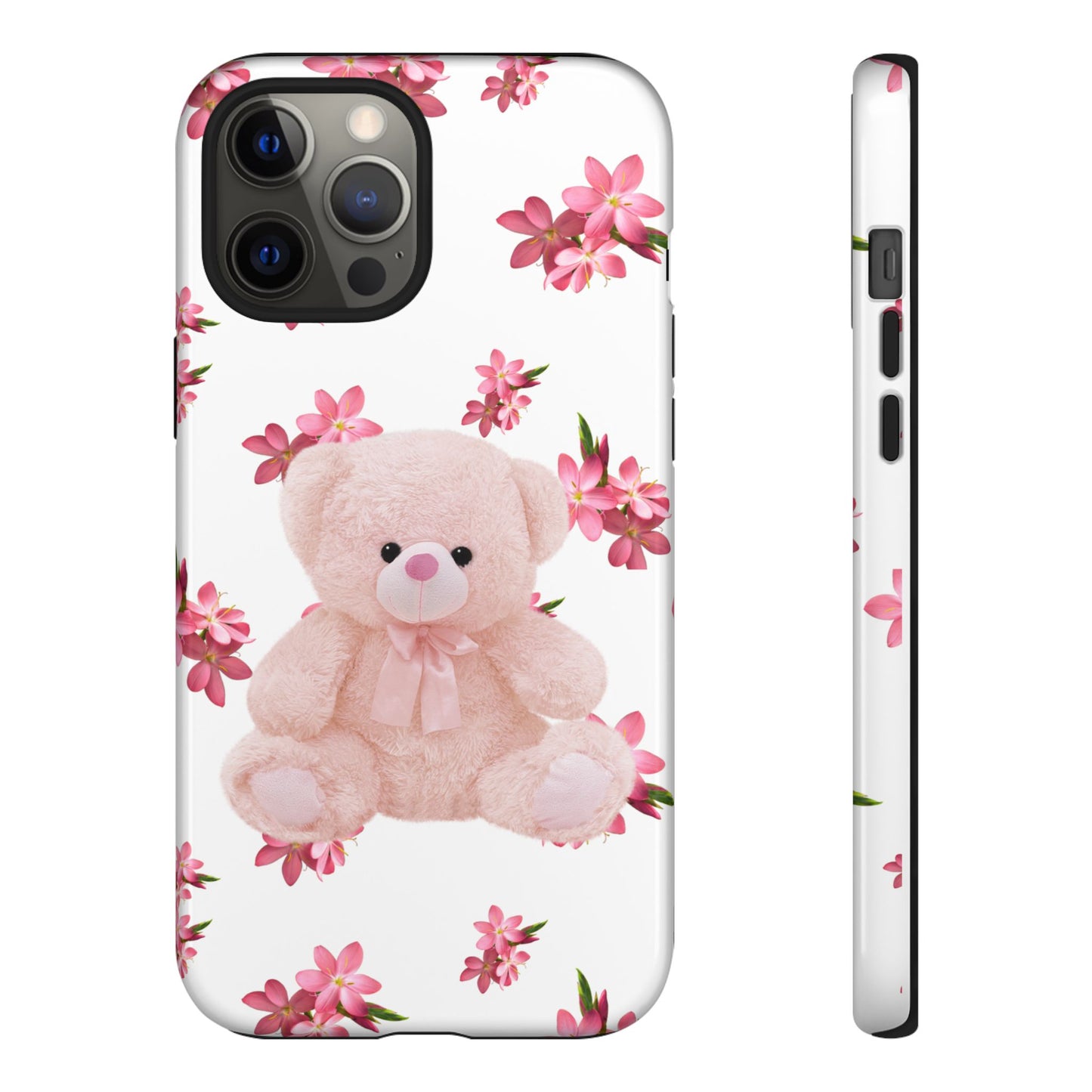 Cute Teddy Bear Phone Case, Floral Phone Cover, Gift for Kids, Teenagers, Birthday, Cute Accessories, Tough Cases