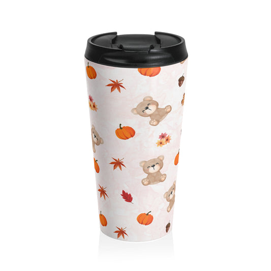 Autumn Bear Travel Mug - Cute Seasonal Hot Drink Cup, Fall Coffee Mug, Eco-Friendly Travel Tumbler, Thanksgiving Gift
