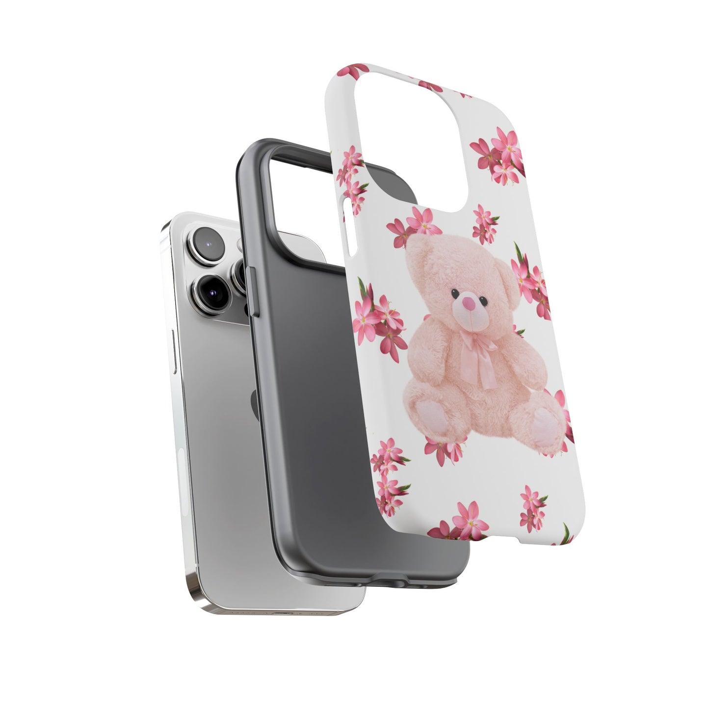 Cute Teddy Bear Phone Case, Floral Phone Cover, Gift for Kids, Teenagers, Birthday, Cute Accessories, Tough Cases
