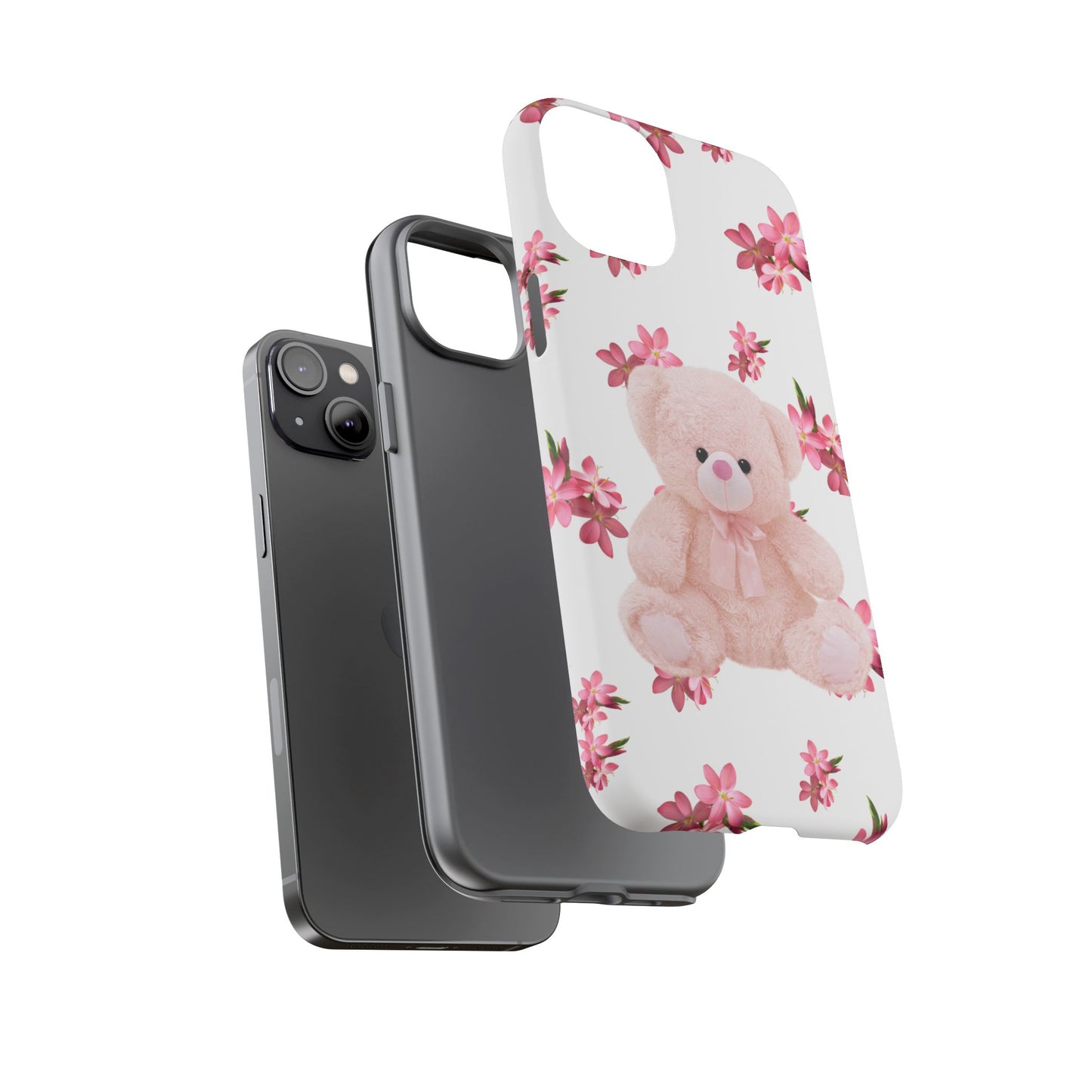Cute Teddy Bear Phone Case, Floral Phone Cover, Gift for Kids, Teenagers, Birthday, Cute Accessories, Tough Cases