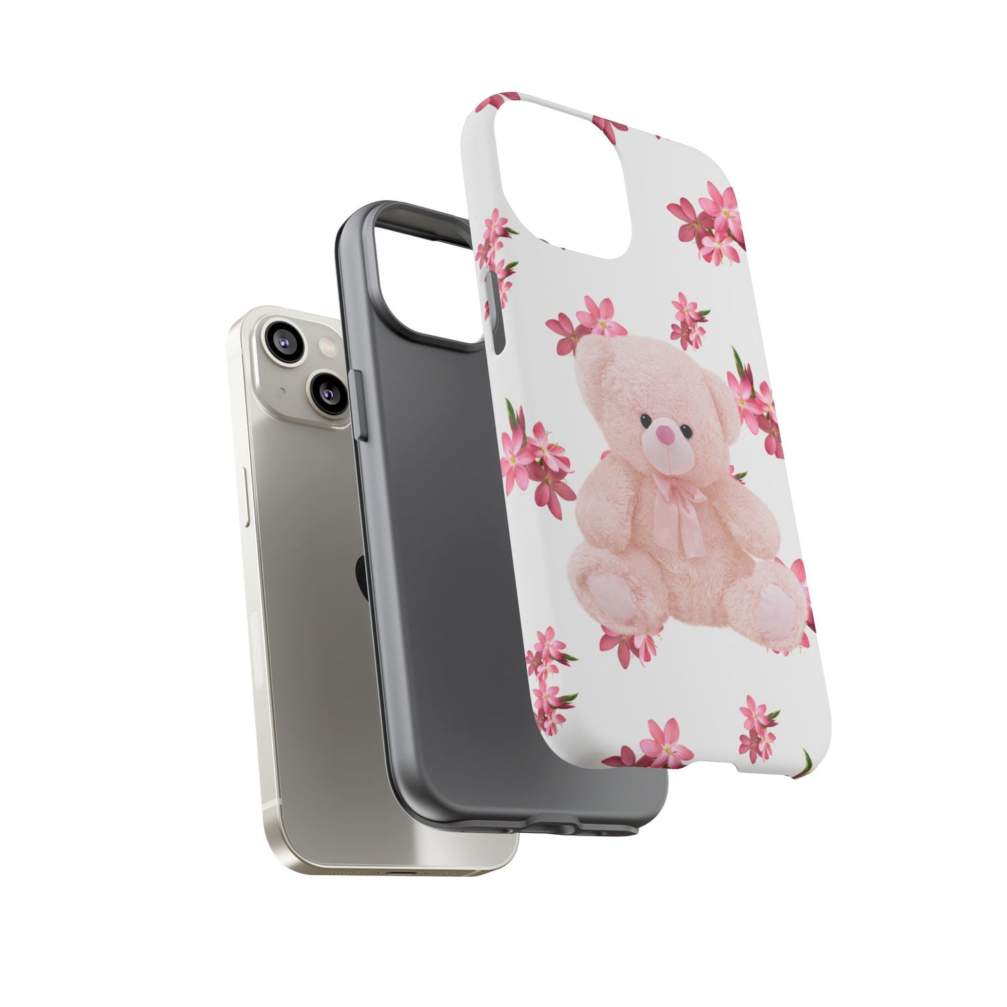 Cute Teddy Bear Phone Case, Floral Phone Cover, Gift for Kids, Teenagers, Birthday, Cute Accessories, Tough Cases