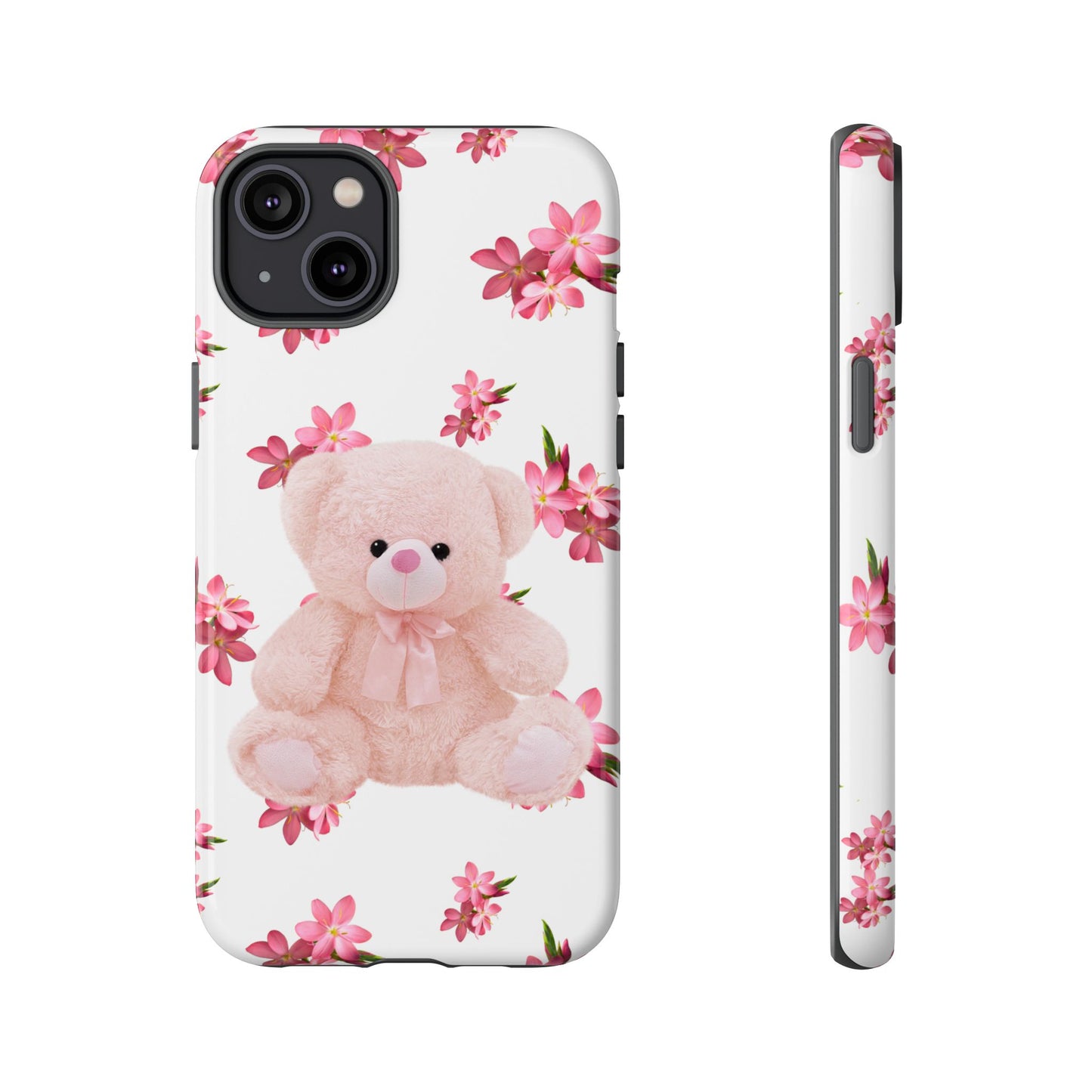 Cute Teddy Bear Phone Case, Floral Phone Cover, Gift for Kids, Teenagers, Birthday, Cute Accessories, Tough Cases