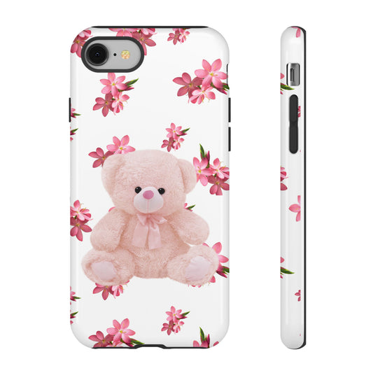 Cute Teddy Bear Phone Case, Floral Phone Cover, Gift for Kids, Teenagers, Birthday, Cute Accessories, Tough Cases
