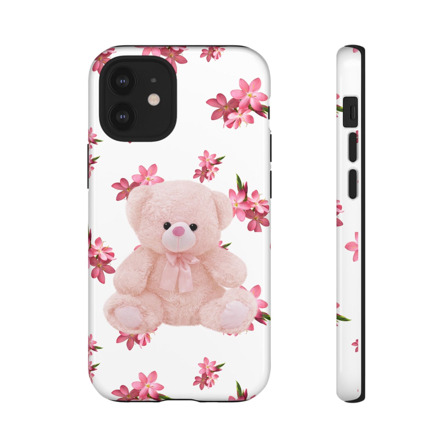 Cute Teddy Bear Phone Case, Floral Phone Cover, Gift for Kids, Teenagers, Birthday, Cute Accessories, Tough Cases